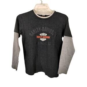 M657)Harley Davidson Big Boys' Double Layer Knit Two Tone Long Sleeve Tee 12/14)